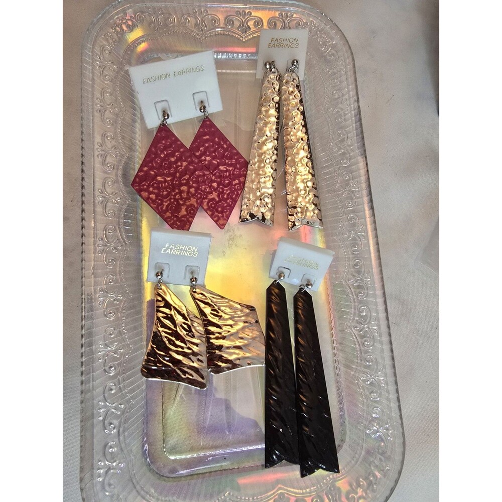 Vintage NOS Statement Earrings Lot Gold Tone Black Red Metal  Retro 80s 90s #872